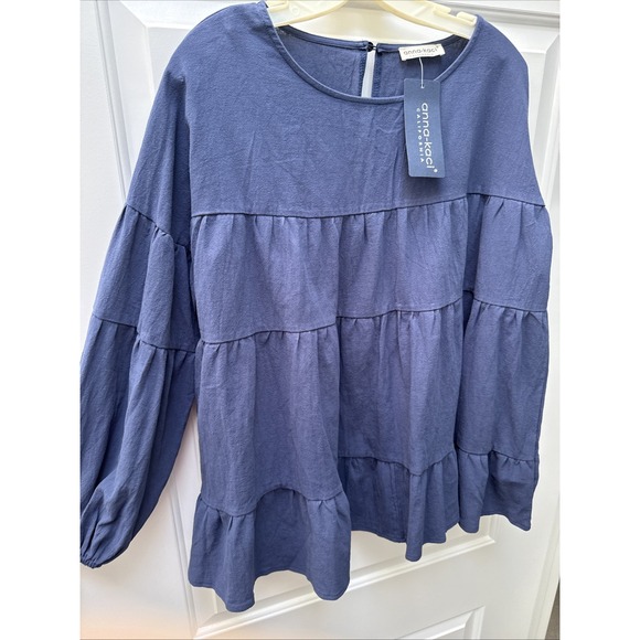 Anna Kaci Blouse Women's Size XL Tiered Ruffle Flowy Boho Crinkle Top NWT - Picture 1 of 8
